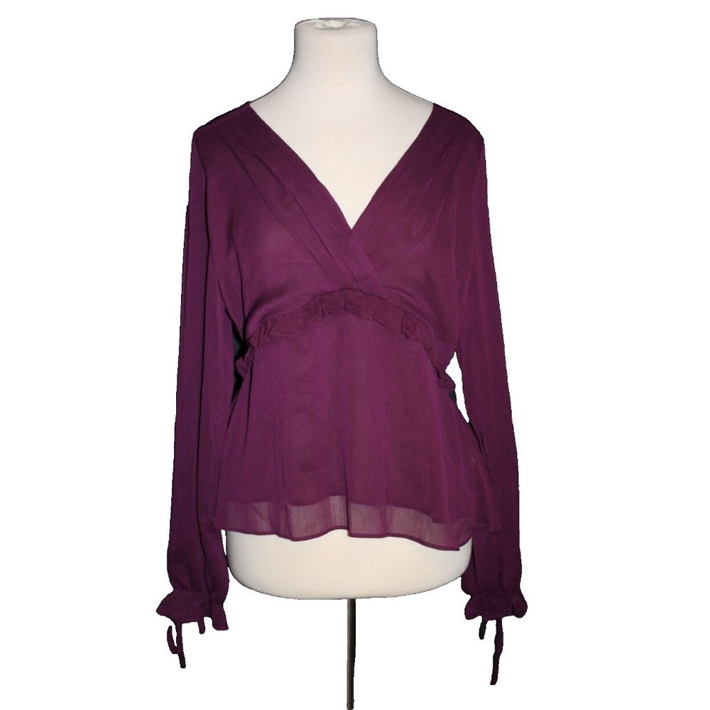 Q + A Los Angeles Women's Sheer Ruffed Boho Top Blouse Medium Purple New in Bag